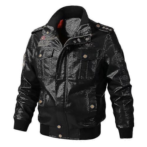 Veste En Cuir Pilote Pour Hommes Patchs Brodés D'extérieur-Noir-Adulte-3xl-Mâle