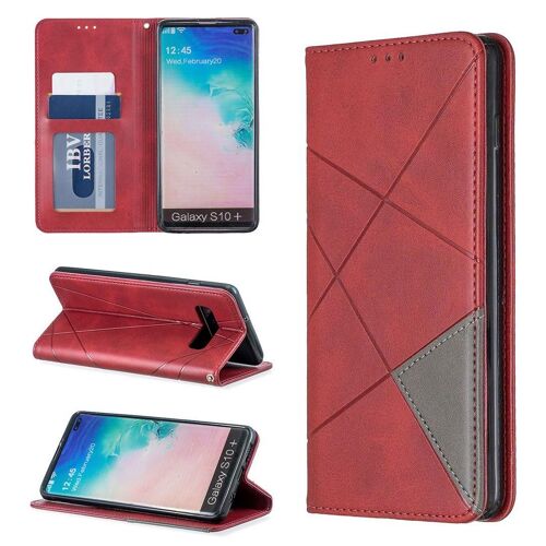 Samsung Galaxy S10 Plus Coque, Saturcase Rhombe Pu Cuir Flip Aimant Intégré Portefeuille Support Porte-Carte Protecteur Coque Housse Étui Pour Samsung Galaxy S10 Plus (Rouge)