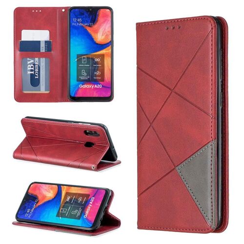 Samsung Galaxy A20 / A30 Coque, Saturcase Rhombe Pu Cuir Flip Aimant Intégré Portefeuille Support Porte-Carte Protecteur Coque Housse Étui Pour Samsung Galaxy A20 / A30 (Rouge)