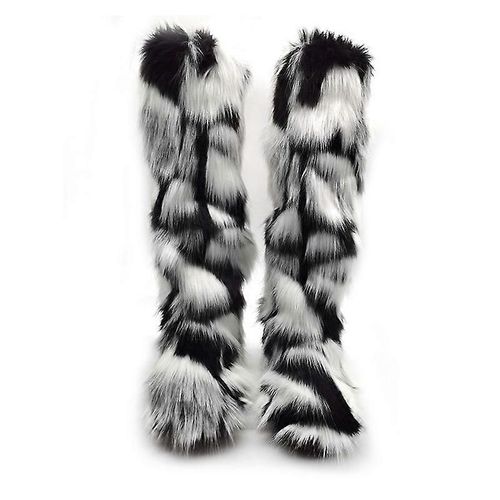 Evago ¿ Bottes En Fausse Fourrure Pour Femmes, Bottes De Neige Courtes Et Moelleuses, Mi-Mollet, Chaudes Et Confortables, Chaussures Plates D'extérieur-Noir Et Blanc-Adulte-42-Homme