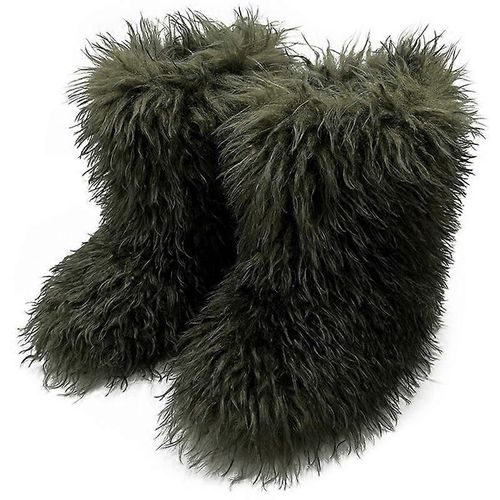 Bottes En Fausse Fourrure Pour Les Femmes Fuzzy Fluffy Furry Round Toe Suede Bottes D'hiver Chaussures Plaques-Couleur 3-Adulte-Taille 36-Femelle
