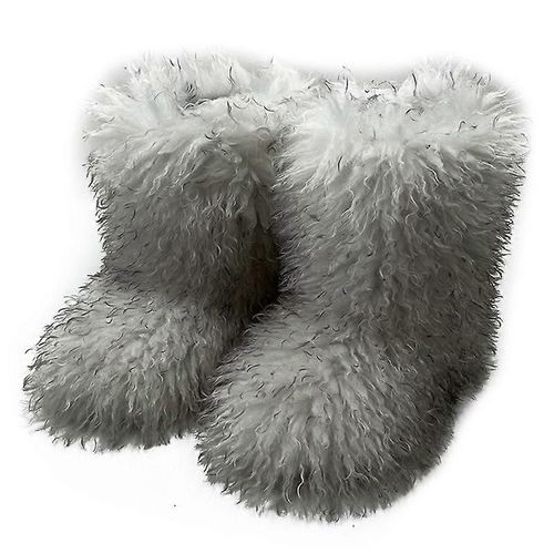 Bottes En Fausse Fourrure Pour Les Femmes Fuzzy Fluffy Furry Round Toe Suede Bottes D'hiver Chaussures Plaques-Couleur 2-Adulte-Taille 39-Femelle