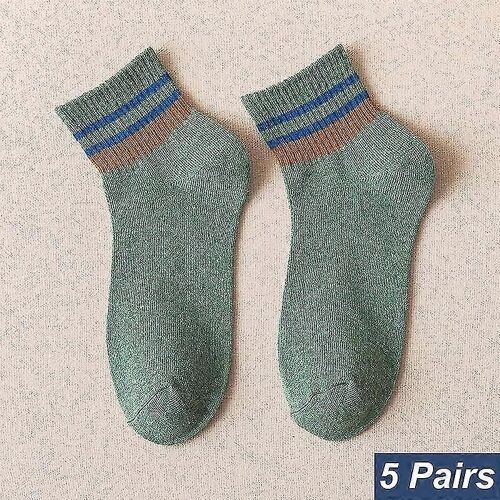 5 Paires Hommes De Haute Qualité Automne Hiver Chaussettes Thermiques Coton Mode Épaississement Décontracté Transpiration Absorption Rayure Couleur Pure Chaussettes-Adulte-G-Mâle