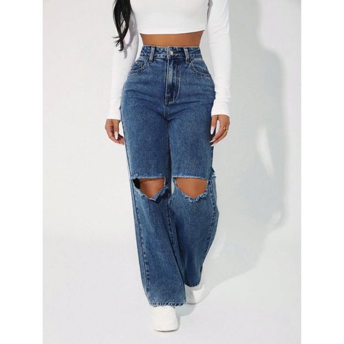 Petite Jeandécontracté Taille Droite Lavé Et Déchiré