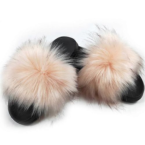 Evago Femme Furry Slides Fausse Fourrure Diapositives Pelucheux Pantoufles Pelucheuses Sandales Moelleux Extérieur Intérieur-10-Adulte-Taille 36-37-Femme