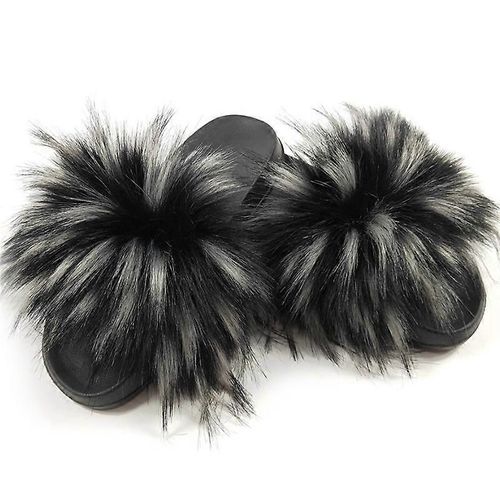 Evago Femme Furry Slides Fausse Fourrure Diapositives Pelucheux Pantoufles Pelucheuses Sandales Moelleux Extérieur Intérieur-2-Adulte-Taille 40-41-Femme