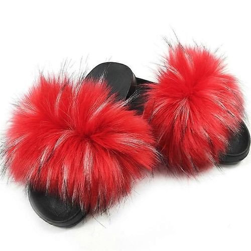 Evago Femme Furry Slides Fausse Fourrure Diapositives Pelucheux Pantoufles Pelucheuses Sandales Moelleux Extérieur Intérieur-1-Adulte-Taille 44-45-Femme
