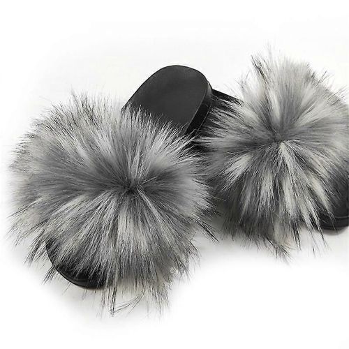 Evago Femme Furry Slides Fausse Fourrure Diapositives Pelucheux Pantoufles Pelucheuses Sandales Moelleux Extérieur Intérieur-3-Adulte-Taille 40-41-Femme