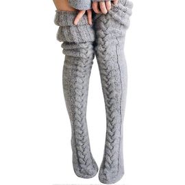 Femmes Cuisse Haute Chaussettes Câble D'hiver Tricot Genou Haut Chaussettes Bottes Longues