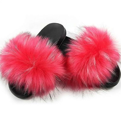 Evago Femme Furry Slides Fausse Fourrure Diapositives Pelucheux Pantoufles Pelucheuses Sandales Moelleux Extérieur Intérieur-7-Adulte-Taille 40-41-Femme