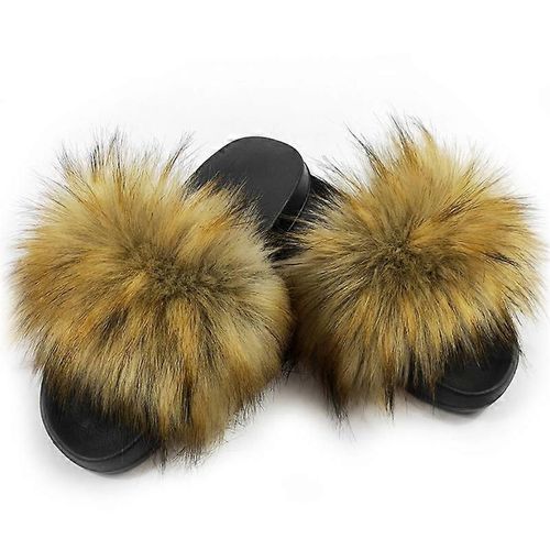Evago Femme Furry Slides Fausse Fourrure Diapositives Pelucheux Pantoufles Pelucheuses Sandales Moelleux Extérieur Intérieur-6-Adulte-Taille 42-43-Femme