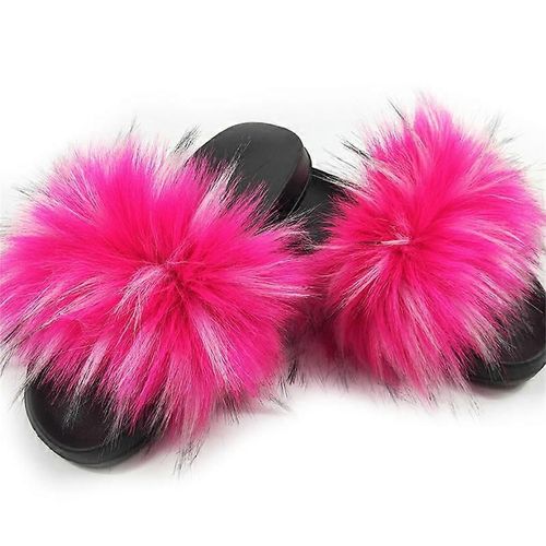 Evago Femme Furry Slides Fausse Fourrure Diapositives Pelucheux Pantoufles Pelucheuses Sandales Moelleux Extérieur Intérieur-8-Adulte-Taille 40-41-Femme
