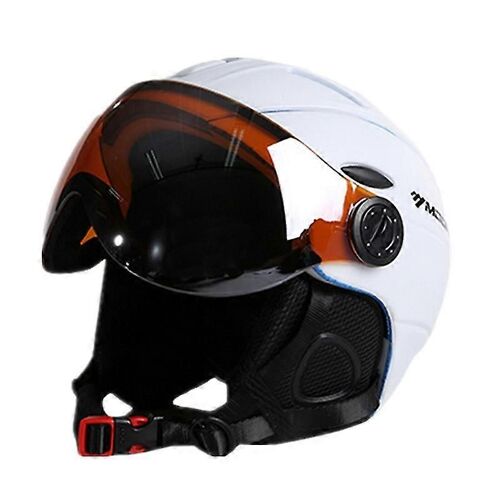 Hommes Femmes Casque De Ski In-Mold Sports D'hiver Casques De Ski Ski Snowboard Avec Masque De Lunettes-Blanc - Mousse Noire-M55-58cm