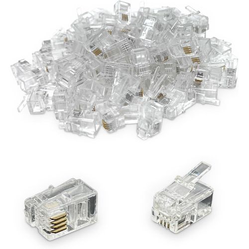 37164 Connecteurs Rj9 4P4C Mâles Pour Câble Téléphonique Rj9 Paquet De 100 En Plastique Transparent Avec 4 Connecteurs Dorés