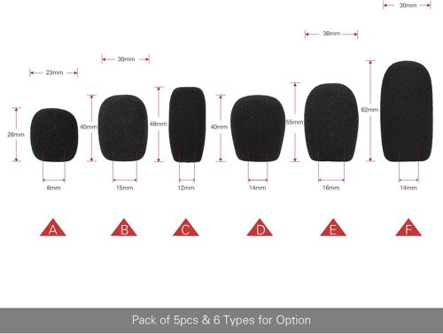 Mini bonnettes Anti-Vent pour Microphone,Protections en Mousse pour Micro-Casque à Revers,Noir,Lot de 5 pièces.[F40]