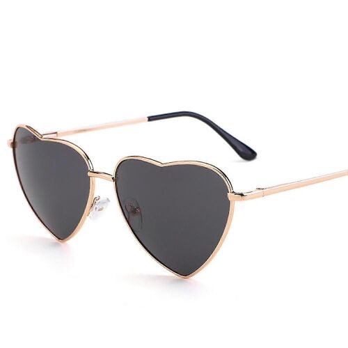 Lunettes De Soleil Coeur Pour Femmes Mode Style Metal Frame Uv400 Protection Lens----Gold / Black And Greyxq-Sg27