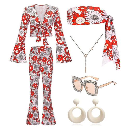 Ensemble De Costumes Hippies Pour Femmes, Vêtements Hippies Des Années 60 Et 70, Pour Halloween, Carnaval-Adulte-M-Femelle
