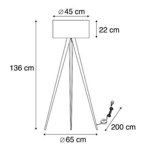 Qazqa Moderne Lampadaire / Lampe De Sol / Lampe Sur Pied / Luminaire / Lumiere / ÃClairage Noir Avec Abat-Jour Noir Et Intã©Rieur Dorã© - Tripe Acier /Tissu Noir Rond / Salon E27 Max. 1 X 60 Watt