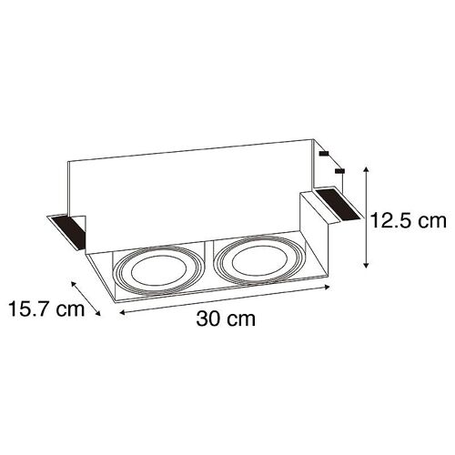 Qazqa Moderne Spot Encastrable Noir 2 Lumiã¿Res Gu10 Ar111 Trimless - Oneon Acier Noir Rectangulaire / Luminaire / Lumiere / ÃClairage / Intã©Rieur / Salon / Cuisine Gu10 Max. 2 X 50 Watt