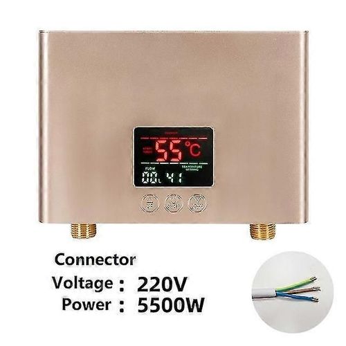 110v 220v Chauffe-eau instantané Salle de bain Cuisine Chauffe-eau mural électrique Affichage de la température Lcd avec télécommande-220V-5500W-NA-OR
