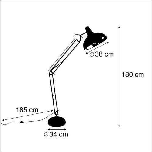 Qazqa Rã©Tro Lampadaire / Lampe De Sol / Lampe Sur Pied / Luminaire / Lumiere / ÃClairage Industriel Noir Rã©Glable - Hobby Acier Noir Rond / Intã©Rieur / Salon E27 Max. 1 X 60 Watt