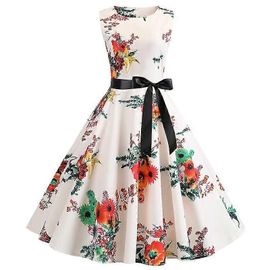 Robe De Soirée Sans Manches Style Hepburn Pour Femmes, Style Rétro Rockabilly Et Floral (A)-Adulte-S-Femelle