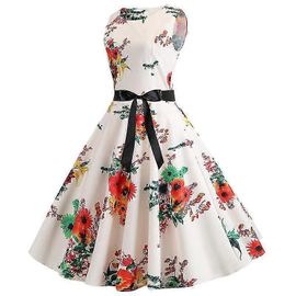 Robe De Soirée Sans Manches Style Hepburn Pour Femmes, Style Rétro Rockabilly Et Floral (A)-Adulte-M-Femelle