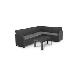 Canapé D'angle Allibert By Keter - 6 Personnes - Imitation Rotin Tressé Avec Table Basse - Gris Graphite - Sanremo