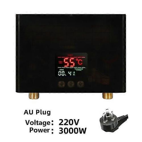 110v 220v Chauffe-eau instantané Salle de bain Cuisine Chauffe-eau mural électrique Affichage de la température Lcd avec télécommande-Prise 220V-3000W-AU-NOIR