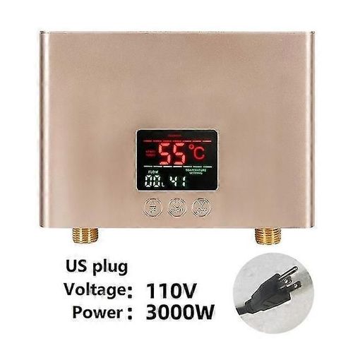 110v 220v Chauffe-eau instantané Salle de bain Cuisine Chauffe-eau mural électrique Affichage de la température Lcd avec télécommande-Prise 110V-3000W-US-OR