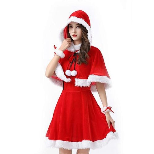 Evago 3pcs Père Noël Costume Femmes Père Noël Costume Déguisement Noël Costume Avec Robe, Châle, Bracelet