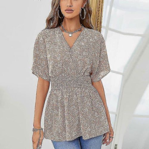 Femmes Manches Courtes Mousseline Tops Casual Summer Blouse Floral Imprimé Tunique Blouse-M-Adulte-Rose-Mâle
