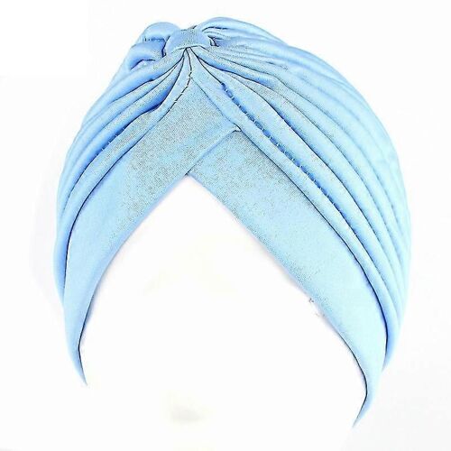Bonnet Turban Uni Pour Femme, Couvre-Chef, Bonnet Chimio-Adulte-Bleu Clair-Femelle