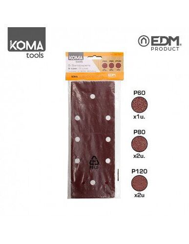 5 papiers de verre KOMA - pour ponceuse vibrante 08706 - 08733