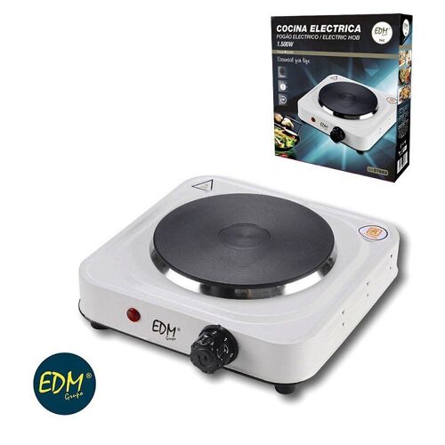 Réchaud électrique 1500W 1 feu portable Blanc laqué EDM Thermostat réglable