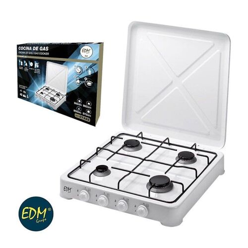 Réchaud gaz 4 feux 5850W EDM Blanc laqué Dimensions : 50 x 50 x 10 cm
