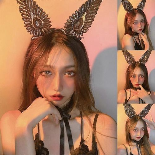 Evago Dentelle Chat Oreilles Bandeau Halloween Noël Déguisements Chat Femme Filles Bandeau Cosplay (Noir)