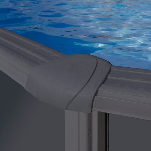 Piscine ovale acier 7,44m x 3,99m x H: 1,22m - Gris anthracite - Filtration à sable - Renforts apparents