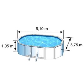 Piscine ovale acier 6,34m x 3,99m x H: 1,22m - Filtration à cartouche - Renfort apparents