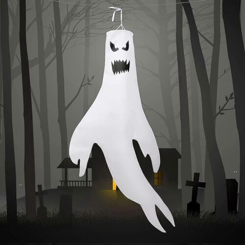 Drapeau fantôme d'Halloween, 120 cm, décoration d'intérieur et d'extérieur, motif fantôme d'Halloween, pour jardin