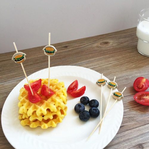 Fourchette À Dessert Compacte, Fourchette À Dessert Attrayante, Joli Motif De Hamburger De Dessin Animé, Fourchette En Bambou Pour Gâteau Aux Fruits