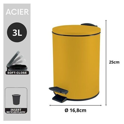 Poubelle ? P?dale Acier Adelar 3l Jaune Soleil Mat