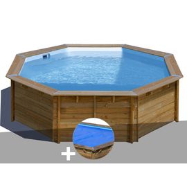 Kit piscine bois Gré Violette Ø 5,00 x 1,27 m + Bâche à bulles