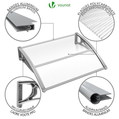 Auvent De Porte Marquise 100x80 Cm Transparent En Polycarbonate Anti Uv
