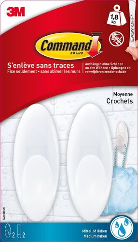 Lot de 2 crochets résistant à l'eau Glacé, COMMAND, blanc 1.3 kg