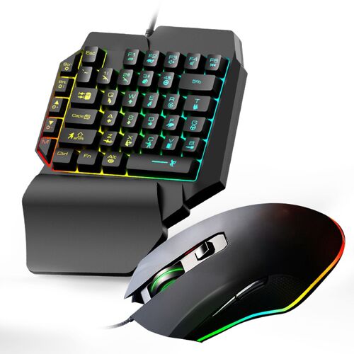 Ensemble clavier et souris ergonomiques, rétro-éclairage multicolore, pour jeu à une main, pour gamer à domicile