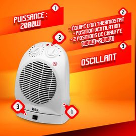 Radiateur soufflant 2000W oscillant avec thermostat - Warm Tech