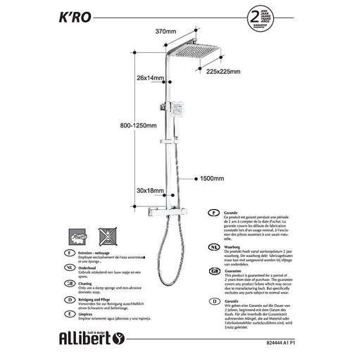 Colonne de douche design carr? K'ro - Chrom? brillant