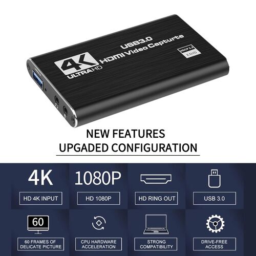 Carte d'acquisition USB 3.0 pour jeux vidéo en direct, enregistreur vidéo HD 1080P 60fps, compatible HDMI, 4K
