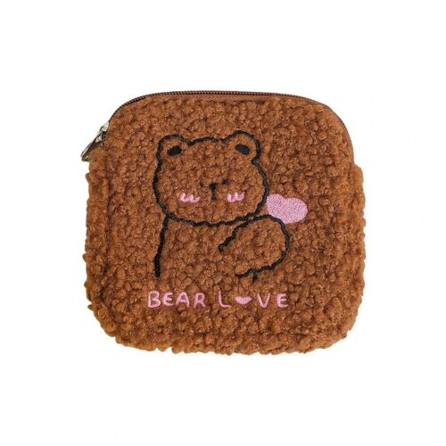 Sac porte-serviette hygiénique, pochette carrée à fermeture éclair, grande capacité, dessin animé lapin en peluche, broderie pour l'école